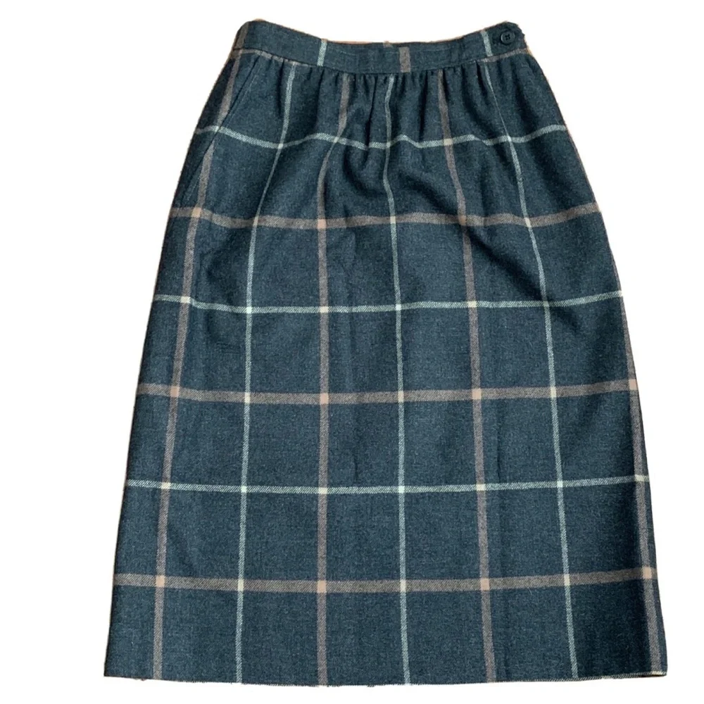 Vintage Evan Picone Tartan Plaid Wool Skirt Lined Brown Union Made USA Size 10